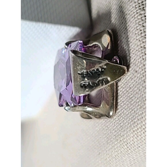 925 Sterling Silver Faceted Purple Glass Rectangular Shaped Pendant Necklace - Picture 7 of 10